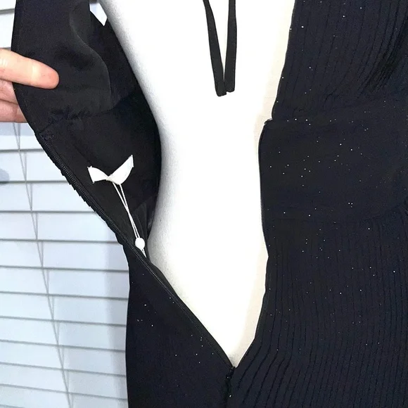 🚫SOLD! NWT🤩|•LA MAISON TALULAH•| V Pleated Chiffon Blk w/Gold Sparkle Dress - Picture 9 of 16